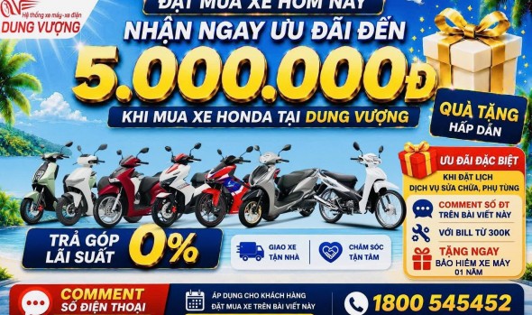 ĐẶT MUA XE HONDA HÔM NAY – NHẬN NGAY ƯU ĐÃI ĐẾN 5.000.000Đ TẠI DUNG VƯỢNG